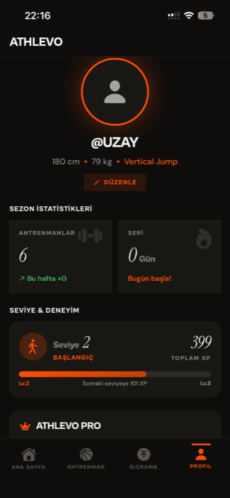 @UZAY profil — sezon istatistikleri